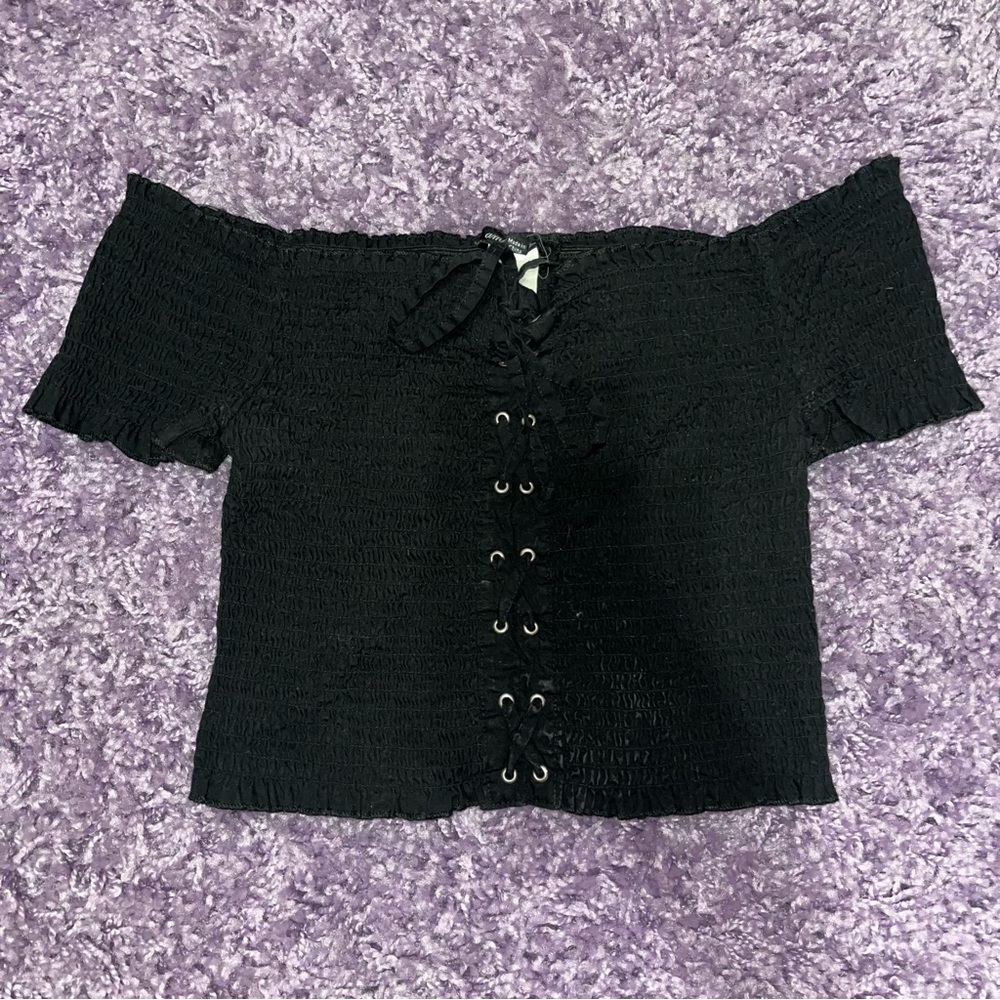 off shoulder lace up crop top